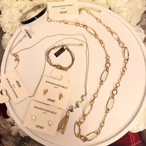 Banana Republic Gold Jewelry Mega Bundle Necklaces Earrings Bracelets NWT